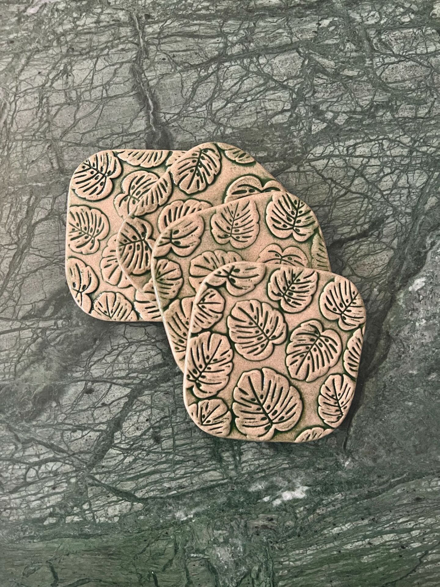 Yaprak Desenli Bardak Altlığı 4'lü