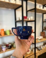 Iroh Porselen Fincan/ Kulplu/ Altın Yıldızlı