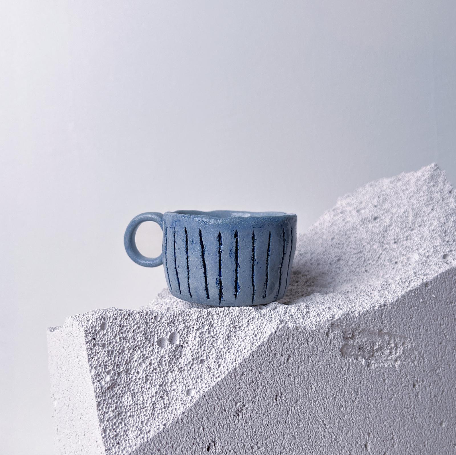 Mavi Kulplu Stoneware Fincan
