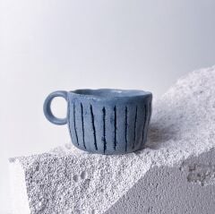 Mavi Kulplu Stoneware Fincan