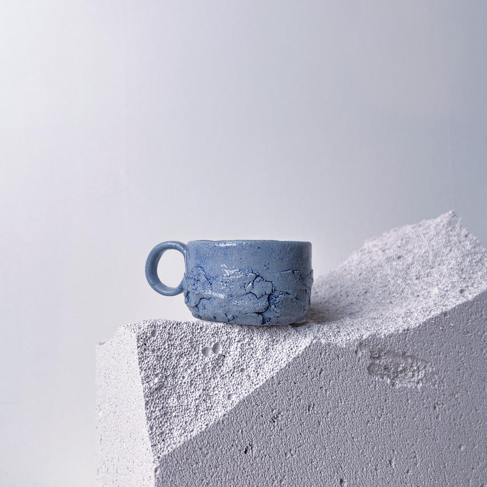 Mavi Kulplu Stoneware Fincan