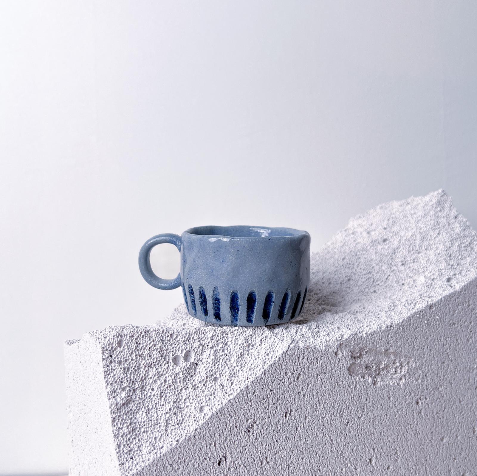 Mavi Kulplu Stoneware Fincan