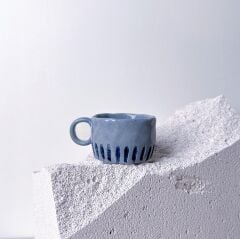 Mavi Kulplu Stoneware Fincan