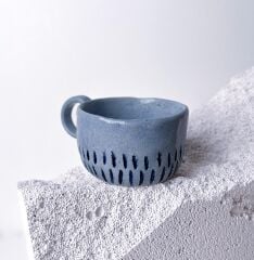 Mavi Kulplu Stoneware Fincan