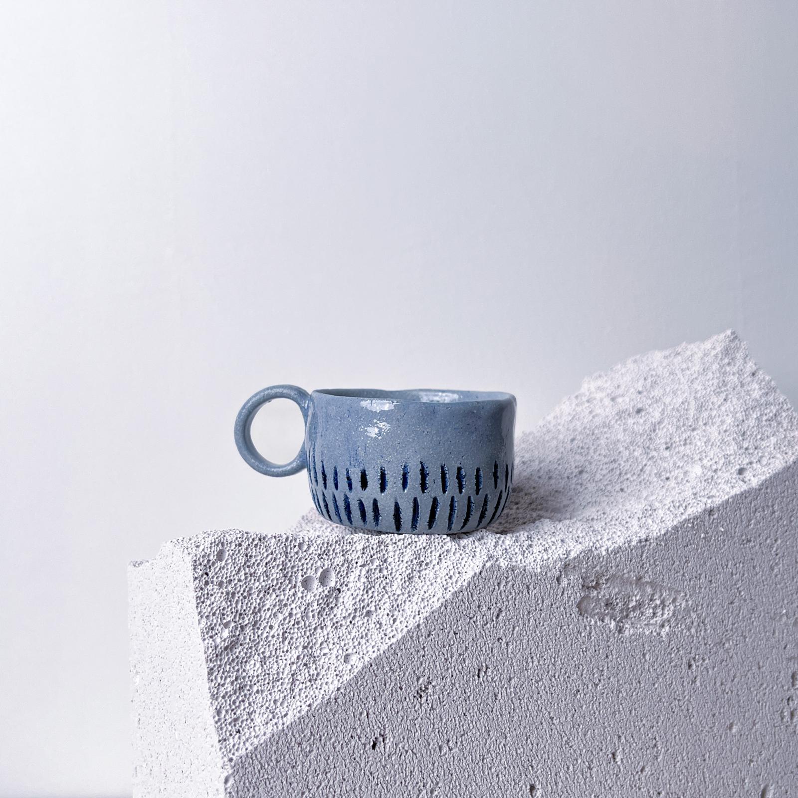 Mavi Kulplu Stoneware Fincan